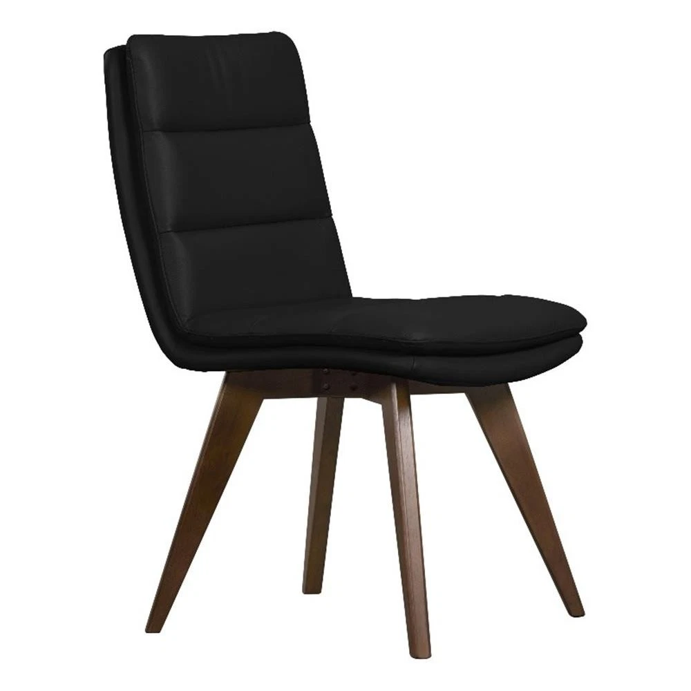 Porter Designs Castor Genuine Leather Dining Chair in Black (Set of 2) - Thumbnail 4