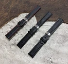 Size 18/20/22mm Black Leather Watch Strap/Band Deployment Clasp Buckle #143E