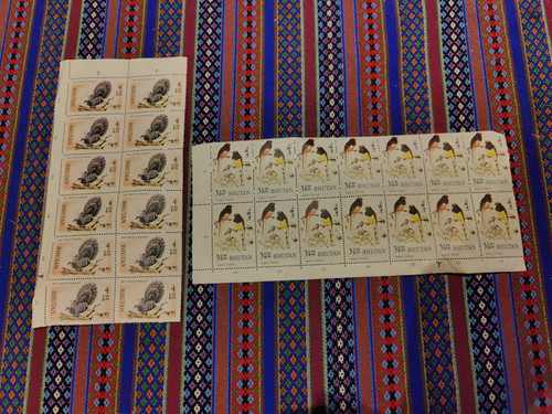 Bhutan Stamps 3 Sheets/44 Stamps Pheasant Grey Peacock/Ward's Trogon/Snow Lion - Picture 3 of 12