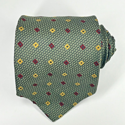 Countess Mara Silk Hand Made XL Men's Necktie Green Geometric Jacquard Diamonds