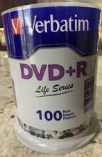 Verbatim DVD+R Life Series Discs 4.7 GB 16X 120 Min  100 Pack Spindle New Sealed
