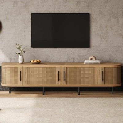 FUNIDEE 70inch TV Stand for TVs Up to 80'' Entertainment Center Ratten Doors