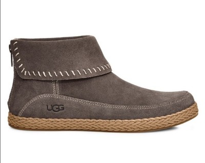 UGG Varney Women Flat Ankle Boots Rear Zip Booties Slate Gray Real Suede Size 7