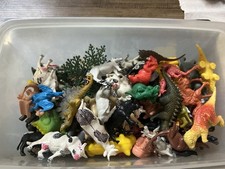 Vintage Plastic Farm Animals Mix Lot Cows Ducks Sheep Goats Birds 1960-70s 92 Pc