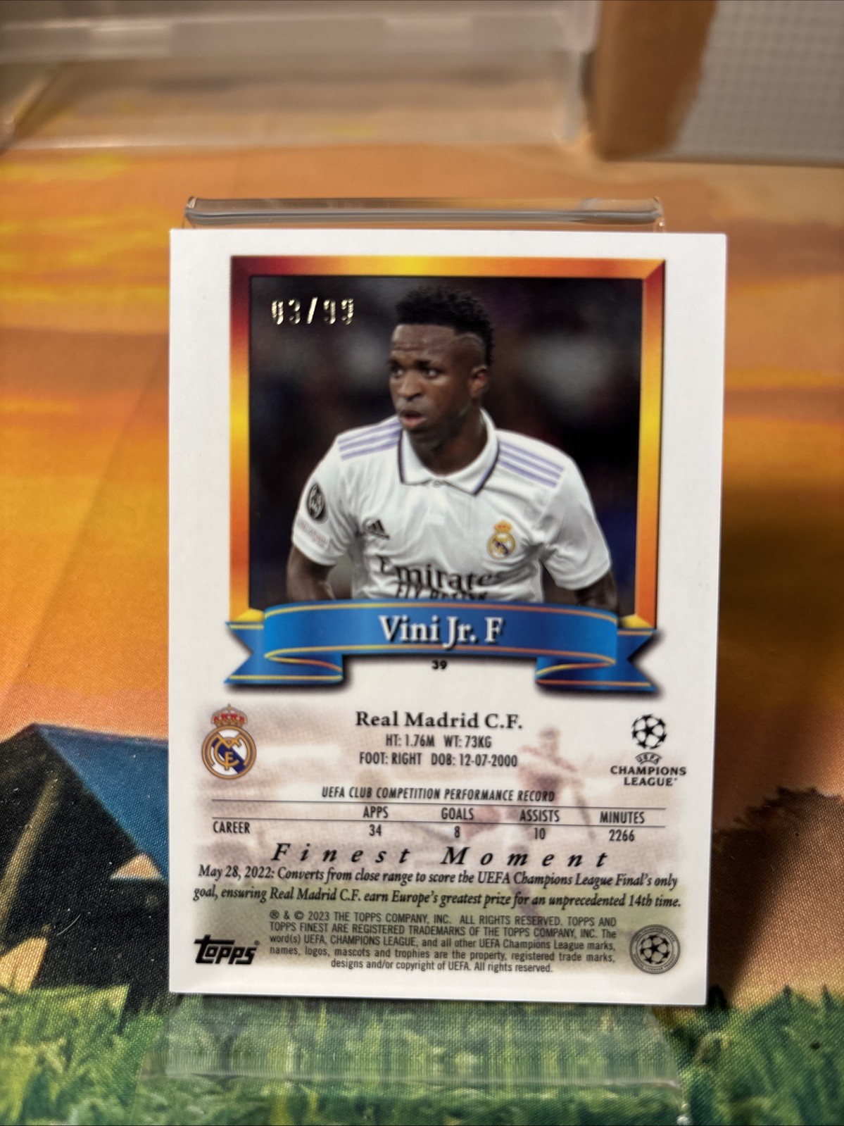 2022-23 Topps Finest Flashbacks Uefa - Vinicius Junior #39 Blue 3/99 view 2