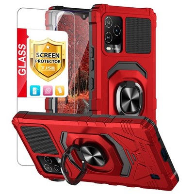 TJS Compatible for BLU View 5 Pro B170D Case, with Tempered Glass Screen Red