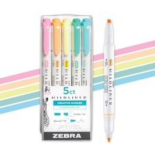 Zebra Pen Mildliner Dual-Tip Highlighter 5 Count Pack of 1 , Fluorescent A