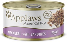 Applaws 100% Natural Wet Cat Food Tins Mackerl Sardine Broth 70g (24x 70 g Tins)