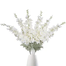 IPOPU 6 pcs Delphinium Artificial Flowers White Larkspur Artificial Flowers, ...