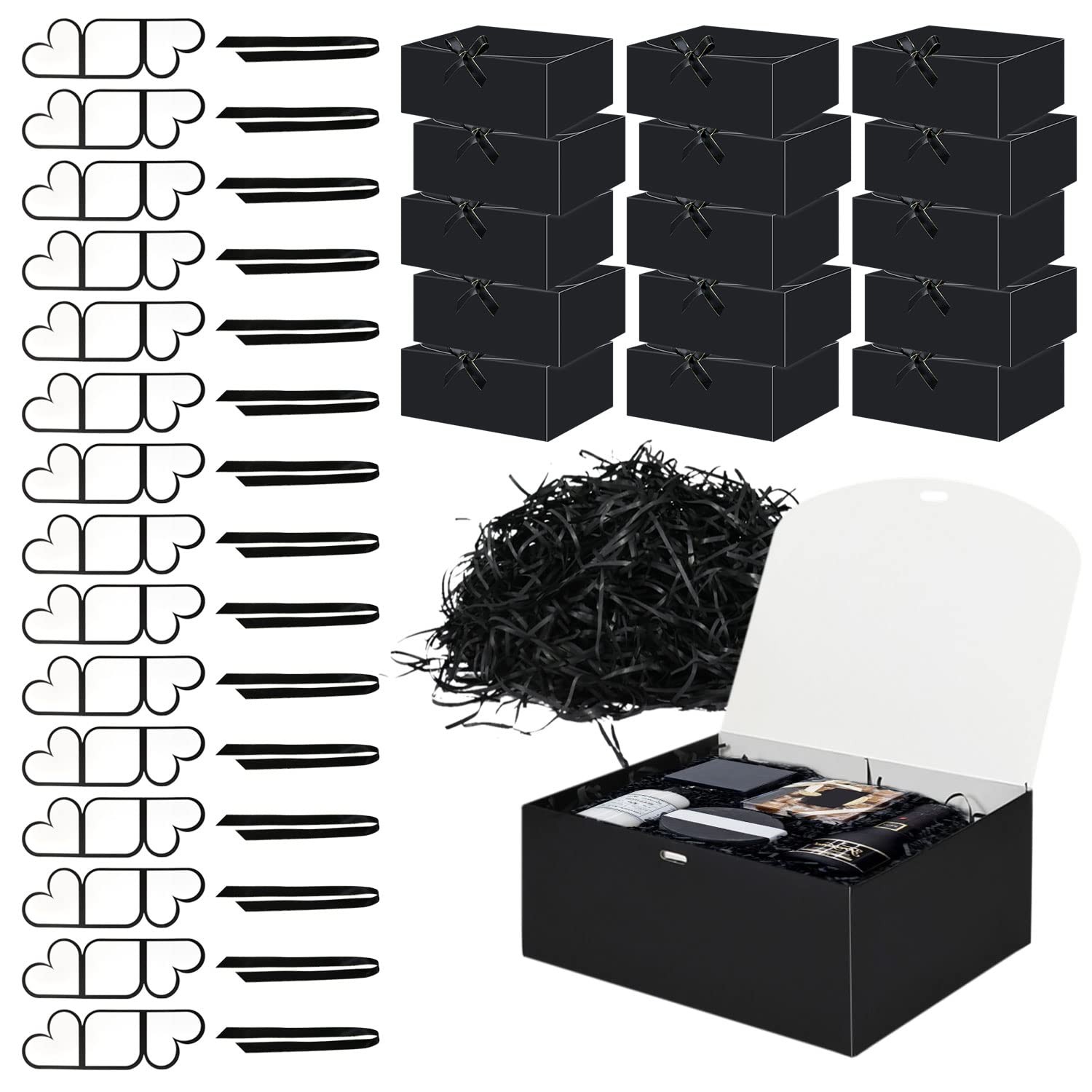 Es Set 15 Black Gift Boxes With Lids 10x8x4 Inches For We