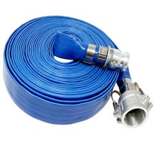 Gloxco 1" x 50' Blue Lay Flat PVC Discharge Hose Assembly with Aluminum Cam a...