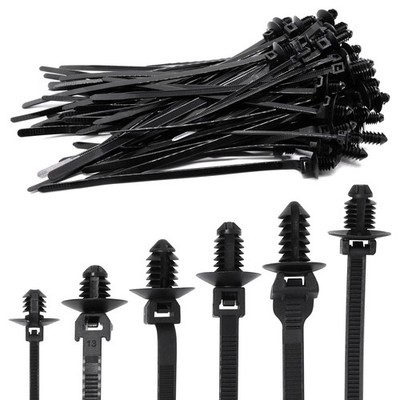 60 PCS Push Mount Zip Ties, Nylon Car Mount Wire Tie Snap in Cable Zip Ties, Bla