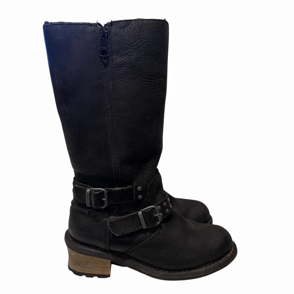 Botas Caterpillar CAT Mujer’s 7.5 Impermeable Cuero Moto Ingeniero Tachonado Negras Foto 3 de 4