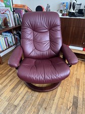 Burgundy Red Leather Stressless Consul Medium Ergonomic Recliner Chair