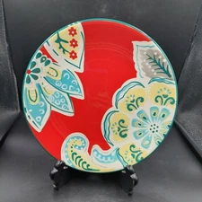 Set of 2 Dash Of That Red & Blue Floral Paisley Dessert/Salad 8.5" Plates EUC