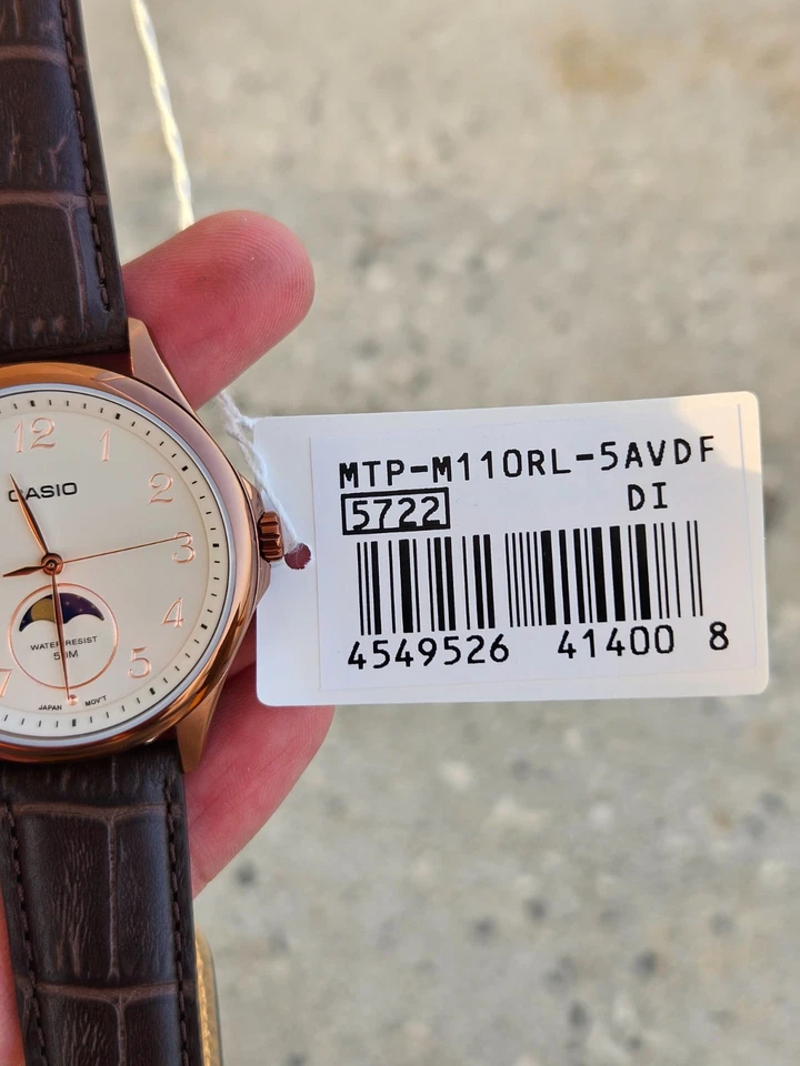 Casio MTP-M110RL-5AVDF Reloj Hombre Fase Lunar Oro Rosa Marrón Correa Cuero Nuevo Foto 3 de 4