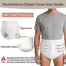 Florith Washable Adult Rubber Pants Waterproof Diaper Cover 2 Pack White Large