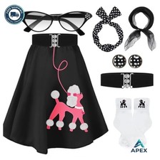 Women Poodle Skirt Costume 7 Pcs 1950s Outfit Chiffon Scarf Headband Belt for
