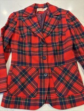 Vtg Pendleton Red Check Plaid Wool Tweed Jacket Blazer Made in USA Women's 6