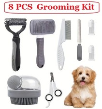 8Pcs Pet Grooming Kit - Self-Cleaning Slicker Brush, Nail Clippers & Bath Brush