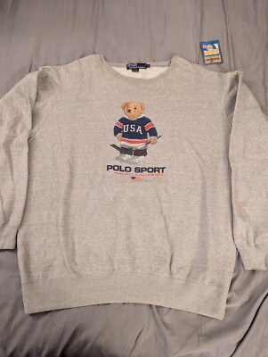 VTG Ralph Lauren Polo Sport USA Hockey Teddy Crew Neck Sweater XL