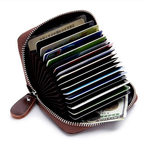 Men Women Genuine Leather RFID Blocking Zipper Wallet Credit Card Holder Pocket - Picture 6 of 18