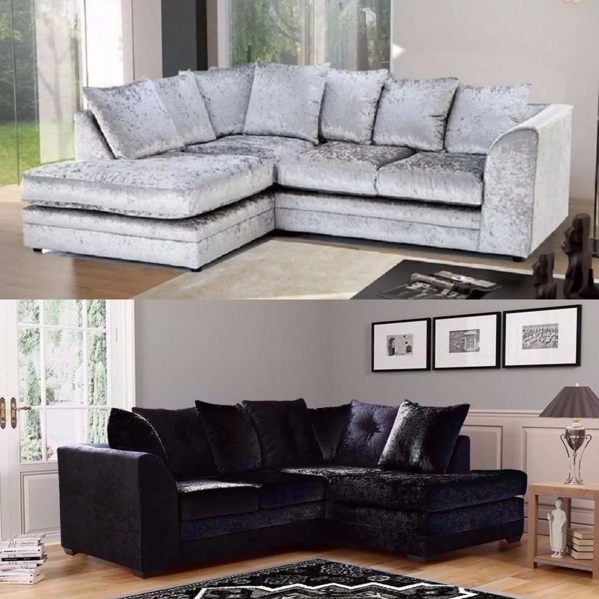 Silver Corner Sofa Crystal Black