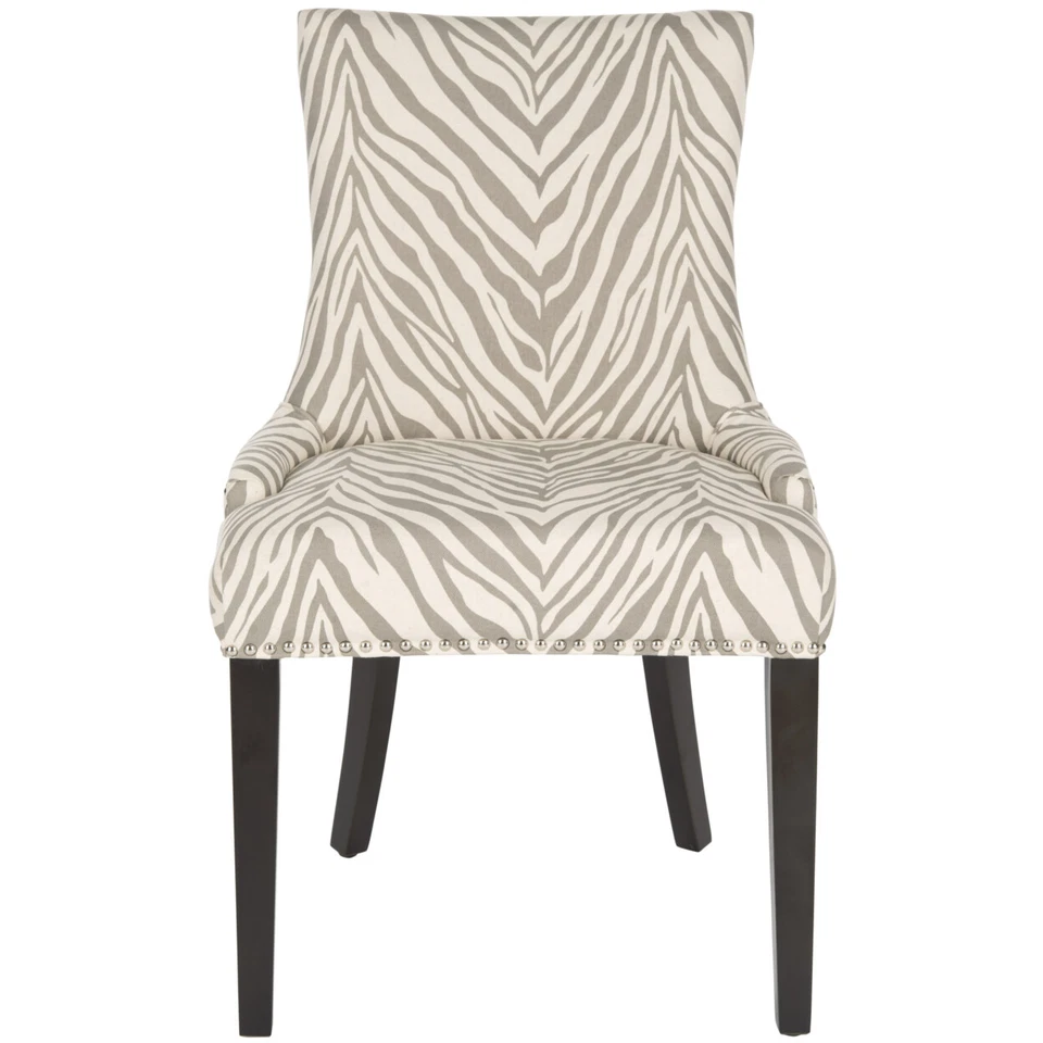 Juego de 2 sillas de comedor SAFAVIEH Lester 19""H con cabeza de clavo plateada | cebra gris | Foto 2 de 4