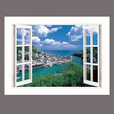 Canvas Picture Looe Bay Cornwall Holiday Sea 3D Effect Window Wall Art Prints