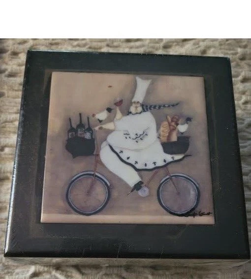 Jennifer Garant Peddler de Vinho Chef Rolha de Vinho Inserção de Azulejo Caixa de Madeira, NOVO - Imagem 3 de 4