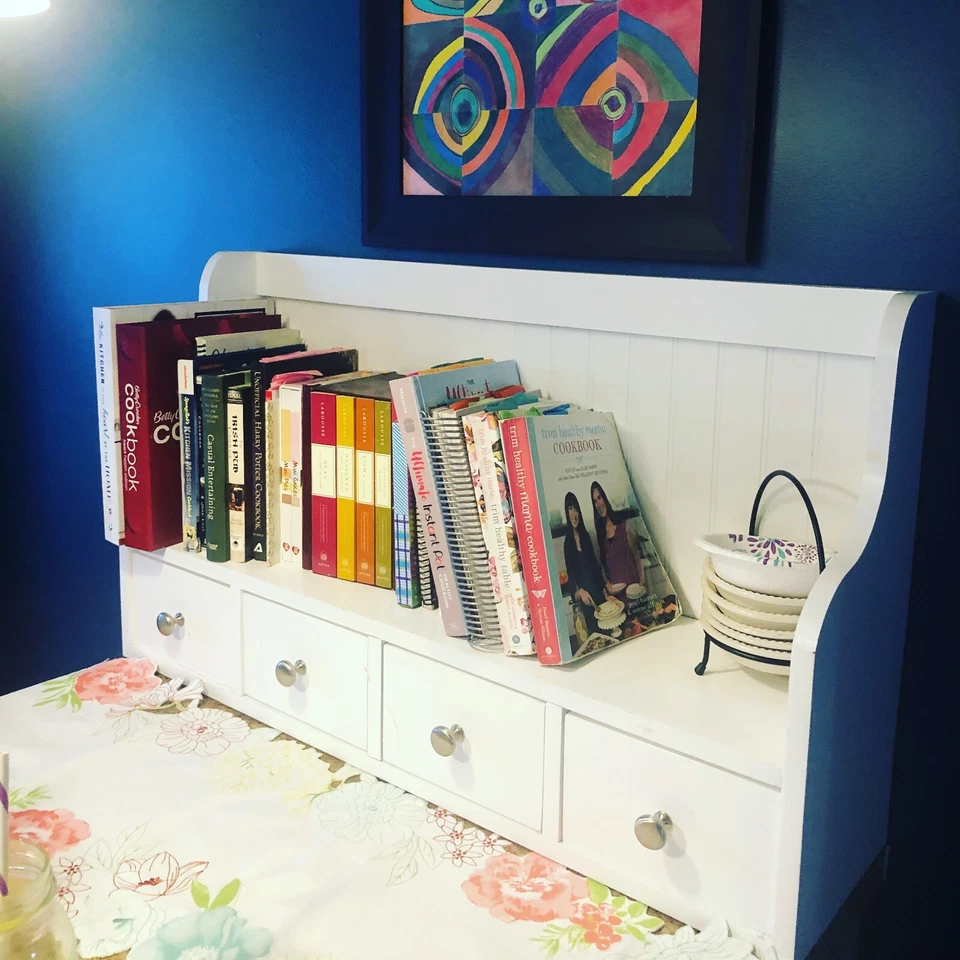 Libro de cocina estante para recetas encimera primitiva con 4 cajones blanco Foto 4 de 4