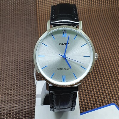 Casio LTP-VT01L-7B1 Analog Blue Marker Black Leather Minimalistic Ladies Watch