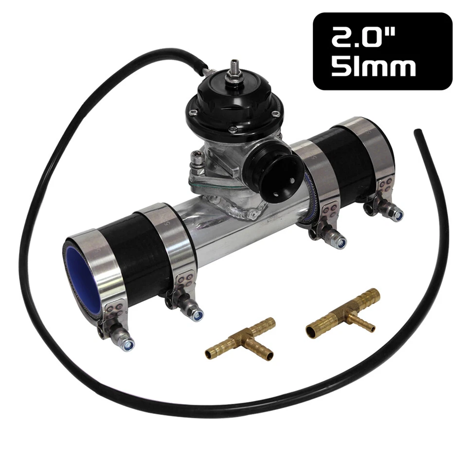 Type-RS 10PSI Blow Off Valve BOV +2" Flange Pipe Adapter Silicone Hose Kit Black — 第 3/4 张图片