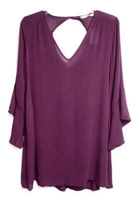 LUSH Semi Sheer Crepe Fabric Bell Sleeve Tunic Size M Purple B*J
