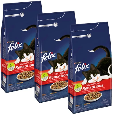 FELIX Sensations 6kg (3x 2kg) Trockenfutter Katzenfutter mit Rind Huhn & Gemüse