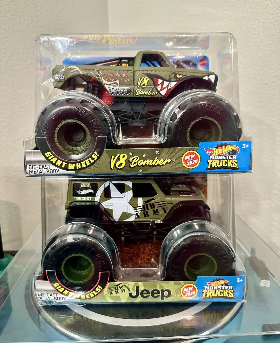 Hot Wheels Monster Truck Oversized. V8 Bomber / HW Army Jeep (1:24