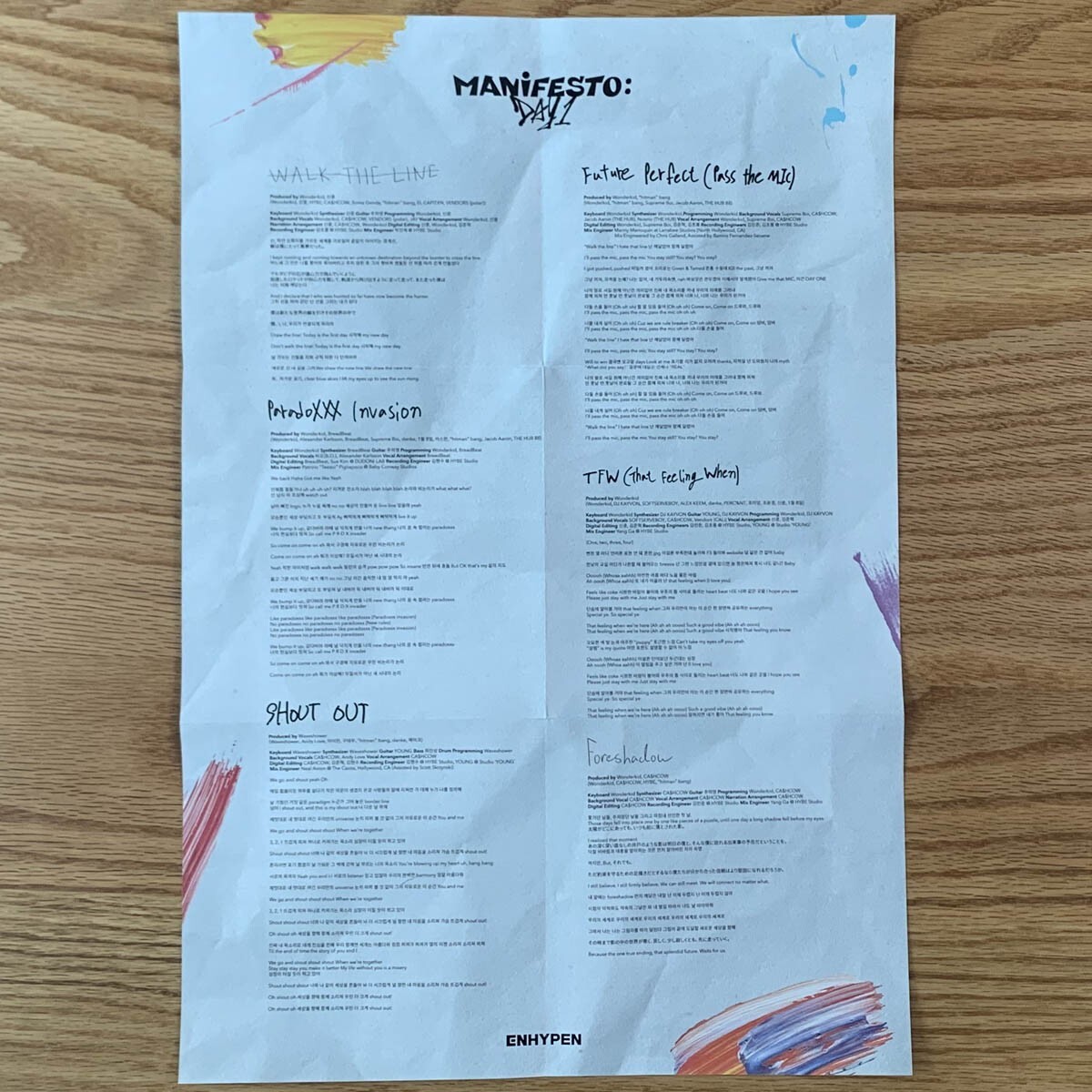Group Official Poster With Folded Lyrics Enhypen Manifesto : Day 1