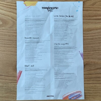 Group Official Poster With Folded Lyrics Enhypen Manifesto : Day 1