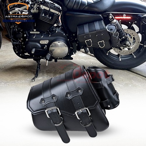 Left & Right PU Leather Swing Arm Saddlebags For Harley Sportster - Easy Mount, No Drilling Needed