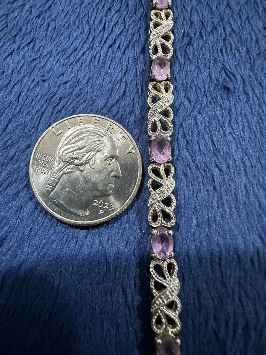 925 Sterling Silver Han Thai Amethyst Tennis Bracelet 8in Long | eBay