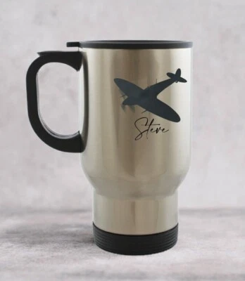 CUSH-N-CRAFT Personalised Spitfire Thermal Travel Mug WWII RAF Classic Flying Legends