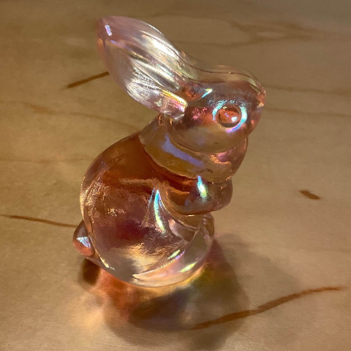 VTG 95th Anniversary Fenton Glass Pink Iridescent Bunny Rabbit
