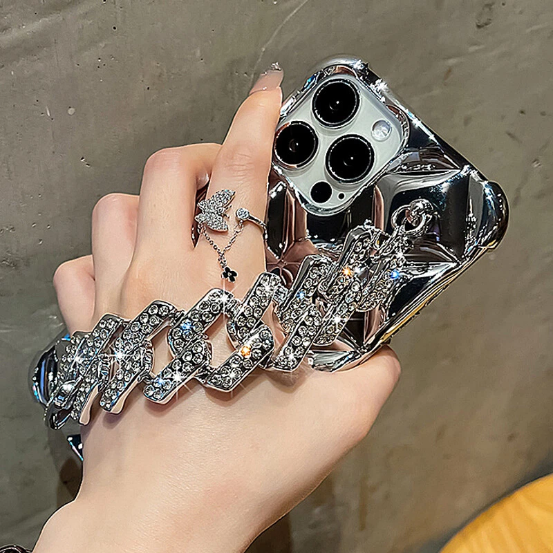 For iPhone 15 Pro Max 14 13 12 11 XS MAX Luxury Diamond Silver/Gold Chain Case - Image 4 of 4