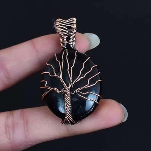 Tree Of Life - Black Onyx Copper Wire Wrapped Jewelry Pendant 2.0" AFCP214 - Afbeelding 1 van 6