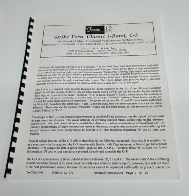 Force 12 Strike Force 3 Band C-3 Antenna Instruction Manual #141.