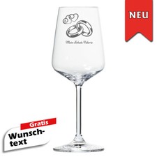 Weißweinglas mit Gravur Personalisiert Name Ringe Spruch Hochzeitsgeschenk NEU ❤