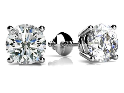 Grad Gifts - 2.00 Ct Round Cut Lab Grown Diamond Stud Earrings 14k Screw Backs - Picture 1 of 2