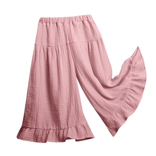 Toddler Baby and Little Girls Soft Cotton Gauze Wide Leg Ruffled Pants Trousers - Picture 8 of 39