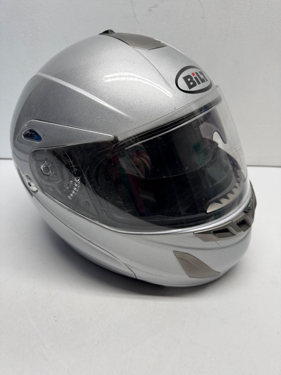 bil motorcycle helmets Pre-Owned BILT Model BLH6 Full Face Motorcycle Helmet SILVER Unisex XL
