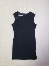Calvin Klein Women Dress Large Black Poly Blend Sleeveless Ruched Mini Sheath